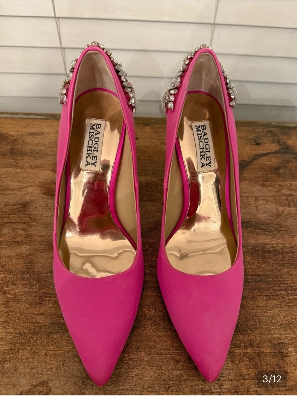 Hot Pink Crystal Embellished Pointed Toe Pumps - Picture 4 of 14